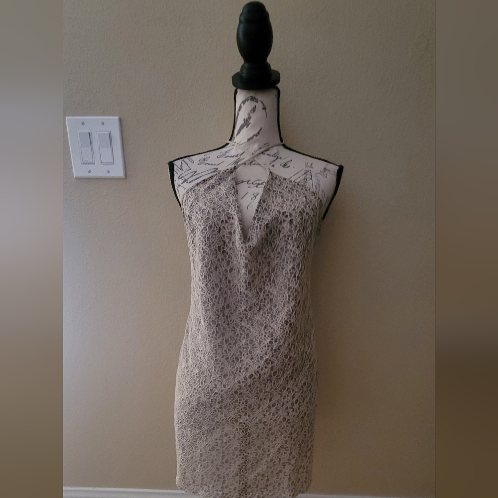 Zara B&W Collection, Blue and Cream Lace, Mini Dress